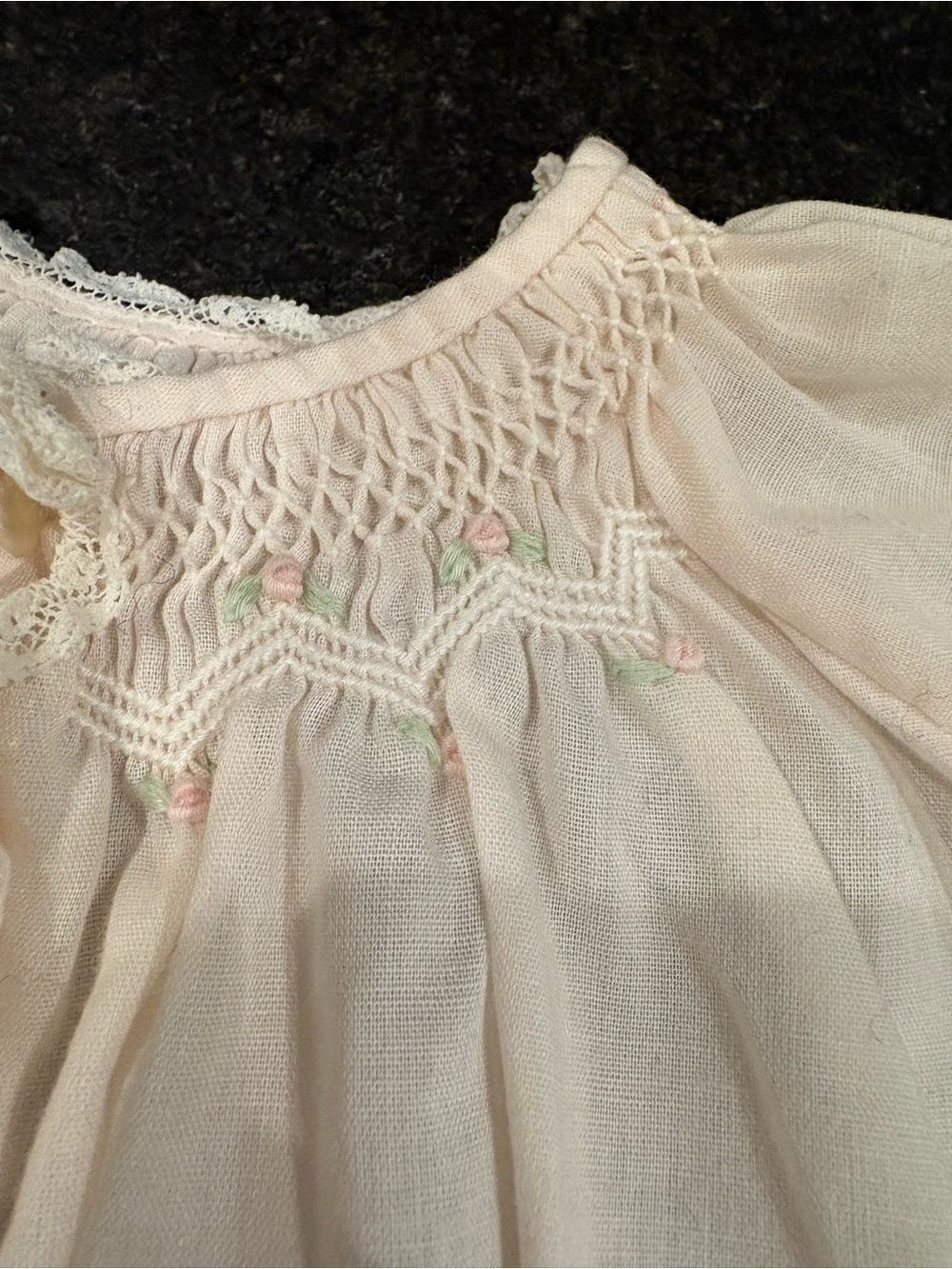 Vintage pink hand made smocked newborn baby or doll top